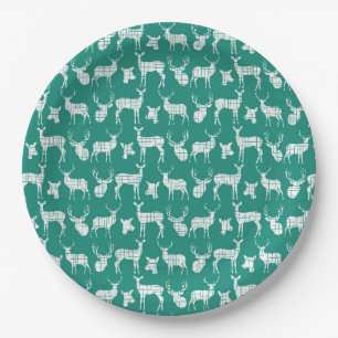 Teal With White Deer Paper Plates