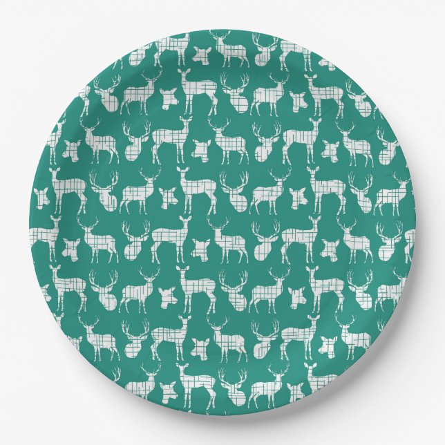 Teal With White Deer Paper Plates (Front)