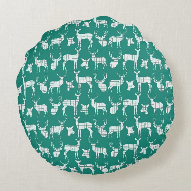 Teal With White Deer Round Pillow (Back)