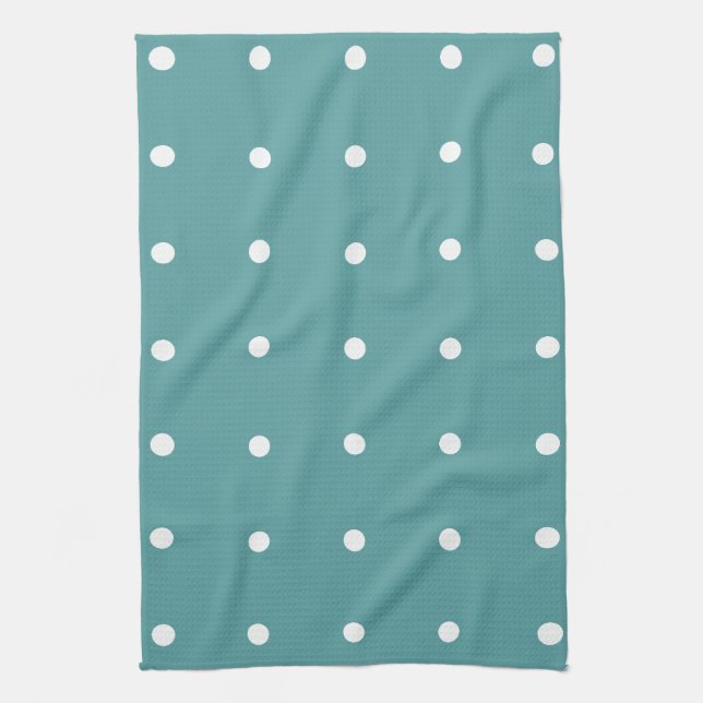 Teal With White Polka Dots Kitchen Towel (Vertical)