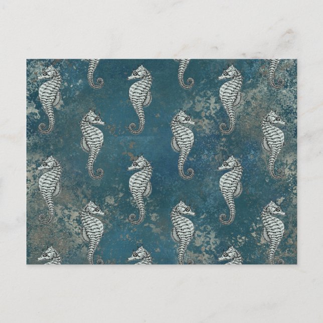 Teal with White Seahorse Postcard (Front)