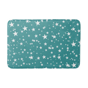 Teal with White Stars Bath Mat