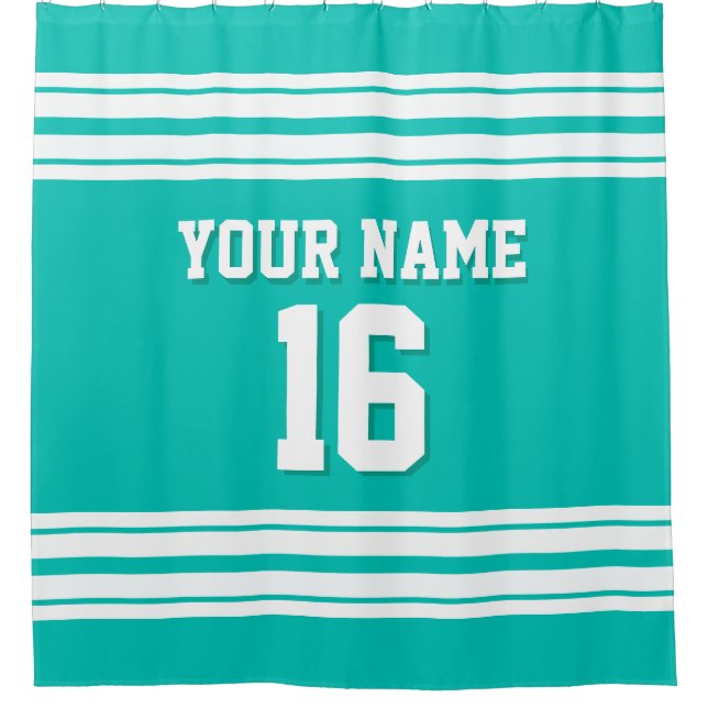 Teal with White Stripes Sports Jersey Shower Curtain (Front)