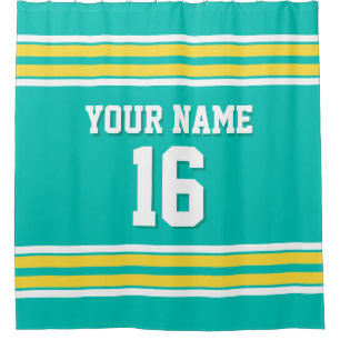 Teal with Yellow White Stripes Sports Jersey Shower Curtain