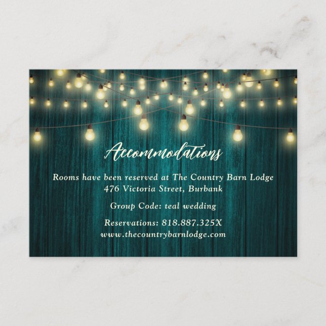 Teal Wood Country Wedding Hotel Accommodation Card (Front)