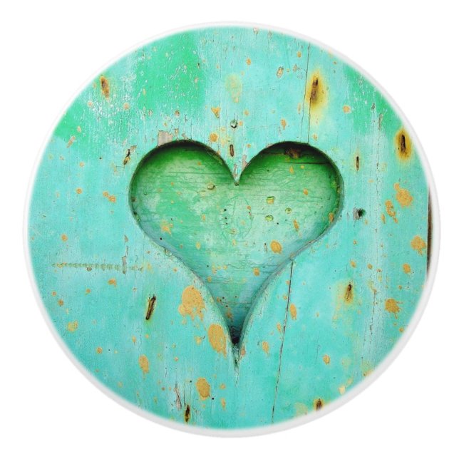 Teal Wood Rustic Heart Knob (Front)