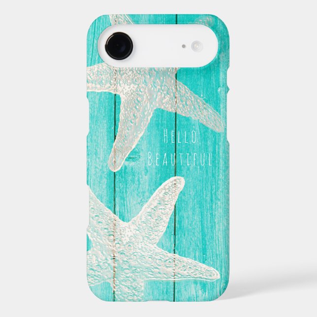 Teal Wood & Starfish Beach Elegant Chic Tropical Case-Mate iPhone Case (Back)