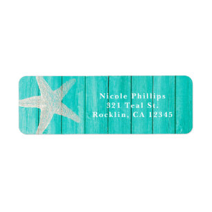 Teal Wood & Starfish Beach Elegant Invitation