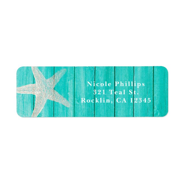 Teal Wood & Starfish Beach Elegant Invitation (Front)