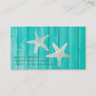 Teal Wood & Starfish Beach Elegant Refer a Friend Referral Card