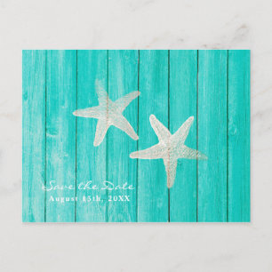 Teal Wood & Starfish Beach Elegant Save the Date Announcement Postcard