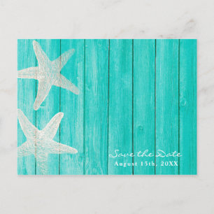 Teal Wood & Starfish Beach Elegant Save the Date Announcement Postcard