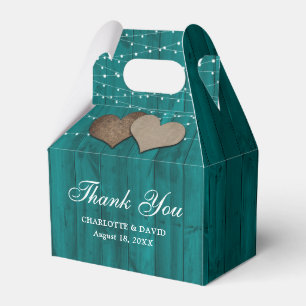 Teal Wood String Lights Wedding Thank You Favour Box