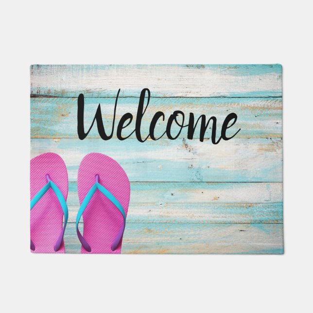 Teal Wood Welcome Mat (Front)
