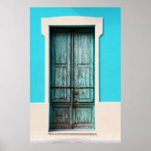 TEAL WOODEN DOOR CLOSED POSTER
