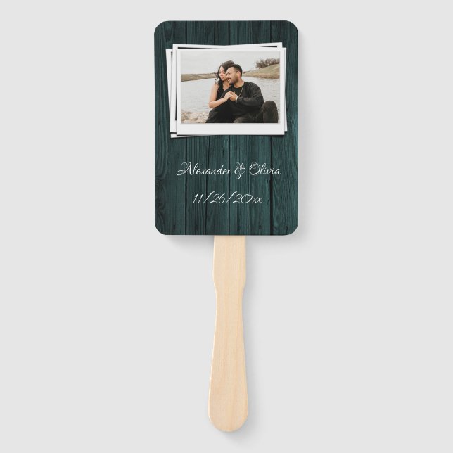 Teal Wooden Photo Hand Fan (Front)