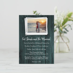 Teal Wooden Photo Rehearsal Dinner Invite