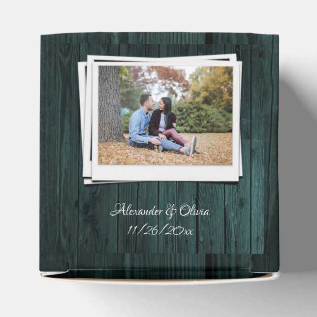 Teal Wooden Photo Wedding Favour Box (Top)