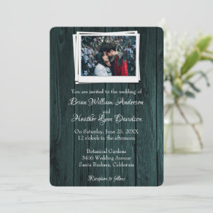 Teal Wooden Photo Wedding Invitation