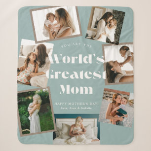 Teal World's Greatest Mom 7 Photo Collage Sherpa Blanket