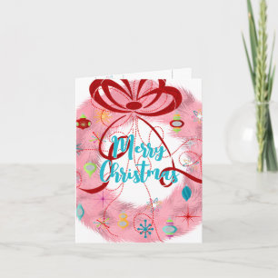 Teal Wreath Retro Christmas Card