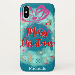Teal Wreath Retro Christmas  iPhone X Case
