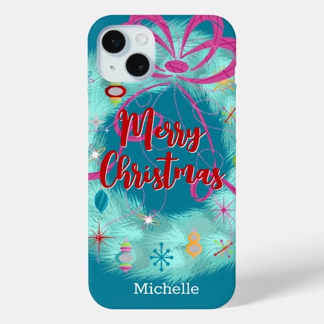 Teal Wreath Retro Christmas Case-Mate iPhone Case (Back)