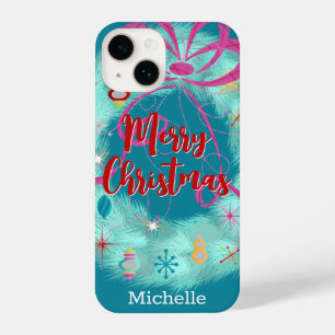 Teal Wreath Retro Christmas iPhone 14 Case