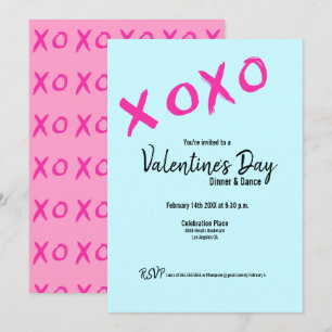 Teal XOXO pink Valentines Dinner Dance Party Invitation