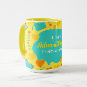 Teal Yellow Admin Professionals Day Icons Mug