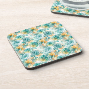 Teal Yellow Alcohol Ink Illustration Coaster