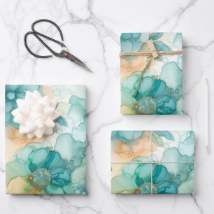 Teal Yellow Alcohol Ink Illustration Large Print Wrapping Paper Sheet