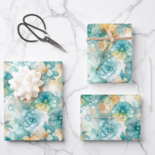Teal Yellow Alcohol Ink Illustration Medium Print Wrapping Paper Sheet