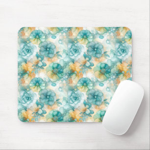 Teal Yellow Alcohol Ink Illustration Mouse Mat