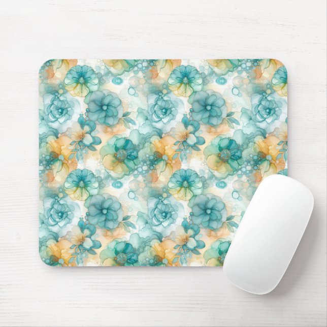 Teal Yellow Alcohol Ink Illustration  Mouse Mat (With Mouse)