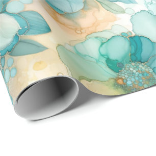 Teal Yellow Alcohol Ink Illustration Print Wrapping Paper