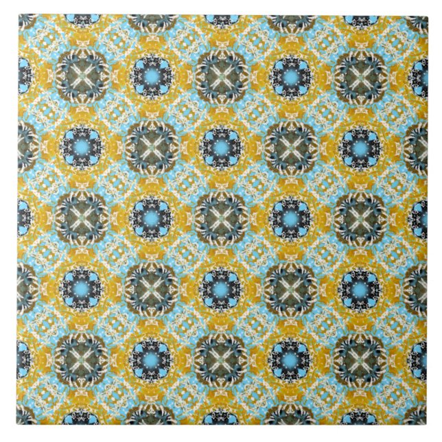 Teal, Yellow, and Grey Diamonds and Squares Patter Tile (Front)