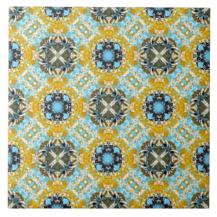 Teal, Yellow, and Grey Diamonds and Squares Patter Tile