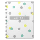Teal Yellow and Grey Polka Dot Monogram Notebook