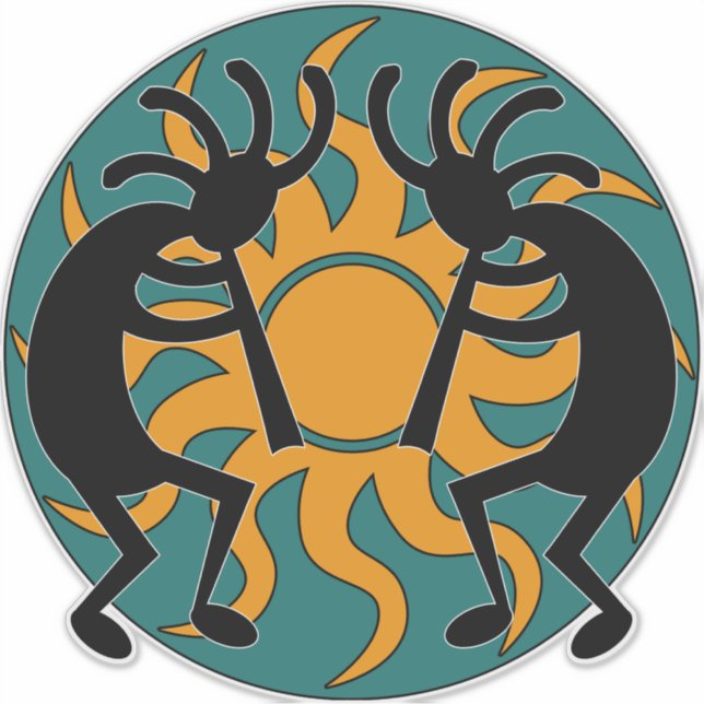Teal Yellow Black Southwest Kokopelli Tribal Sun (Front)