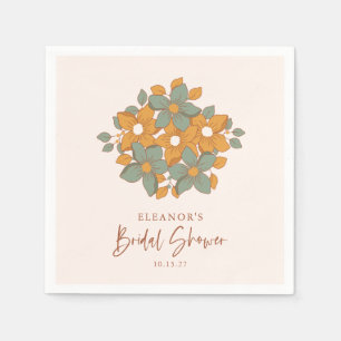 Teal Yellow Boho Retro Floral Bridal Shower Custom Napkin