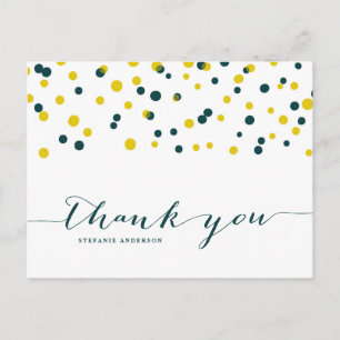 Teal & Yellow Confetti Dots Modern Thank You Postcard