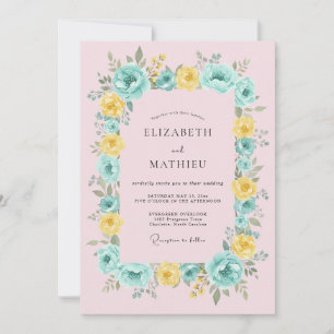 Teal Yellow Floral Flourish Wedding Invitation