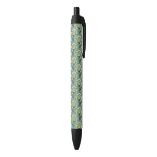 Teal & Yellow Floral Pattern Black Ink Pen