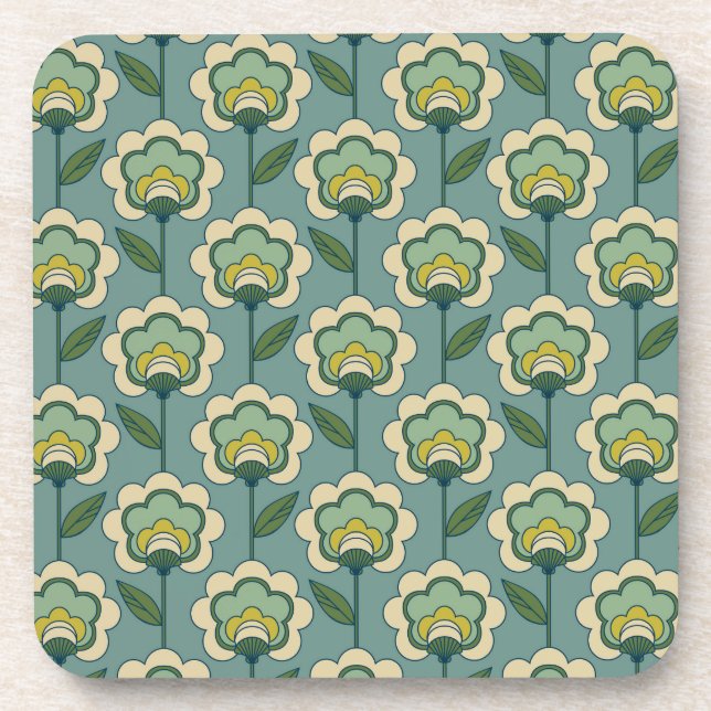 Teal & Yellow Floral Pattern Coaster (Front)