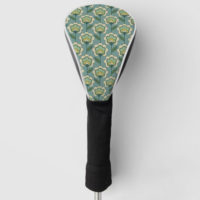 Teal & Yellow Floral Pattern Golf Head Cover (Front)