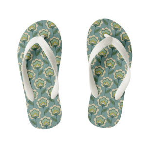 Teal & Yellow Floral Pattern Kid's Flip Flops