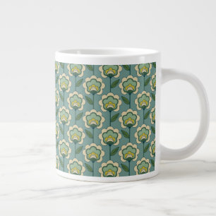 Teal & Yellow Floral Pattern Large Coffee Mug