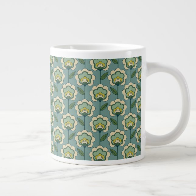Teal & Yellow Floral Pattern Large Coffee Mug (Right)