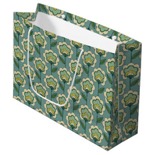 Teal & Yellow Floral Pattern Large Gift Bag